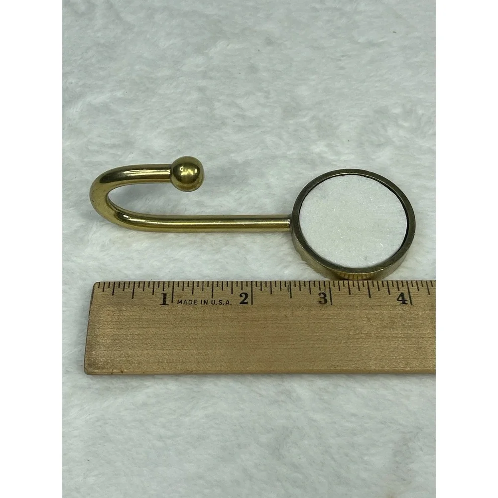 Gold Tone Wall Hooks Set 3 White Stone Inset Mid Century Modern Style